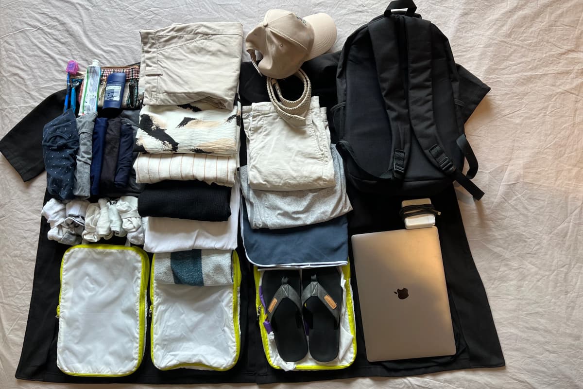 Urban traveler with minimalist backpack