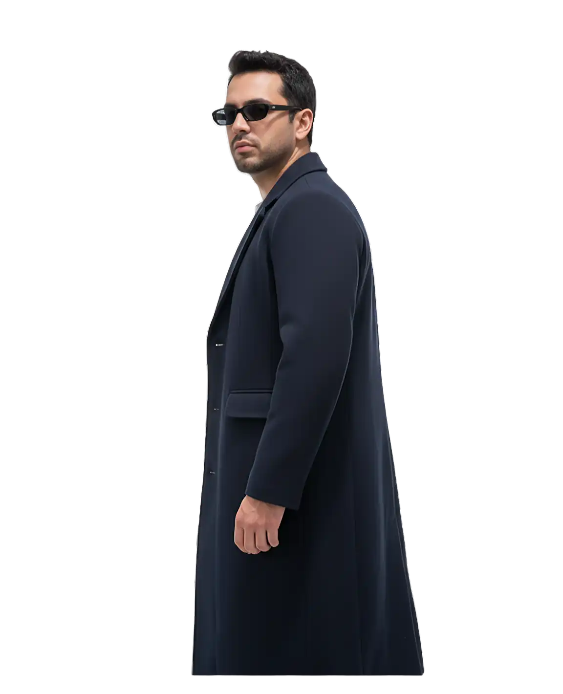 Man wearing utility trench coat